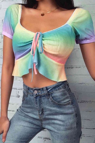 ins sweet girl salling gradient color drawstring tie wrinkle show navel summer women short sleeves tees, White
ins sweet girl salling gradient color drawstring tie wrinkle show navel summer women short sleeves tees, White