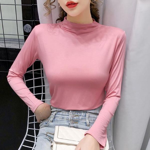 women's t-shirt korean style spring t-shirts fashion turtleneck design high elastic modal fabric oversize slim cozy base female, White
women's t-shirt korean style spring t-shirts fashion turtleneck design high elastic modal fabric oversize slim cozy base female, White