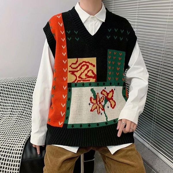 men's sweaters korean fashion sweater men sleeveless vest floral pattern national style v neck pullovers streetwear trends, White;black
men's sweaters korean fashion sweater men sleeveless vest floral pattern national style v neck pullovers streetwear trends, White;black