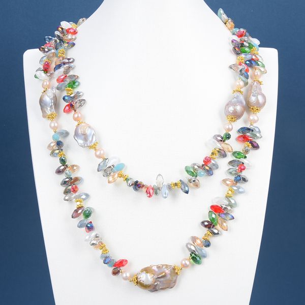 guaiguai jewelry big purple natural nucleated flameball baroque pearl drilled multi color teardrop crystal long necklace, Silver
guaiguai jewelry big purple natural nucleated flameball baroque pearl drilled multi color teardrop crystal long necklace, Silver
