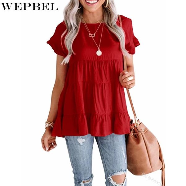women's t-shirt wepbel ruffles short sleeve casual solid color pleated stitching summer fashion o-neck top, White
women's t-shirt wepbel ruffles short sleeve casual solid color pleated stitching summer fashion o-neck top, White