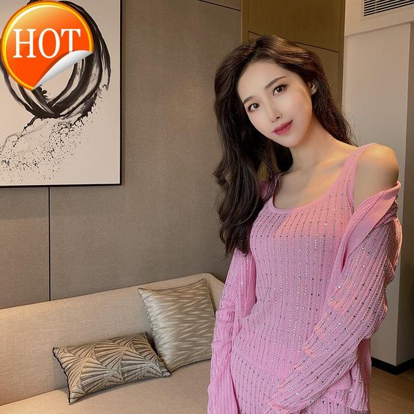 knitted cardigan three piece suit women's hepburn style with vest and wide leg pants in summer & capris, Black;white
knitted cardigan three piece suit women's hepburn style with vest and wide leg pants in summer & capris, Black;white