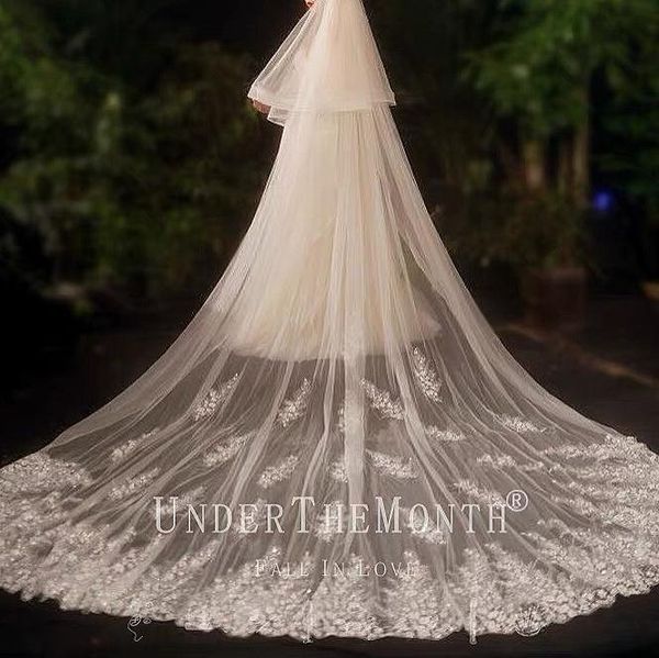 bridal veils light champagne romantic 3.8 meters long shiny lace wedding veil with appliques comb, Black
bridal veils light champagne romantic 3.8 meters long shiny lace wedding veil with appliques comb, Black