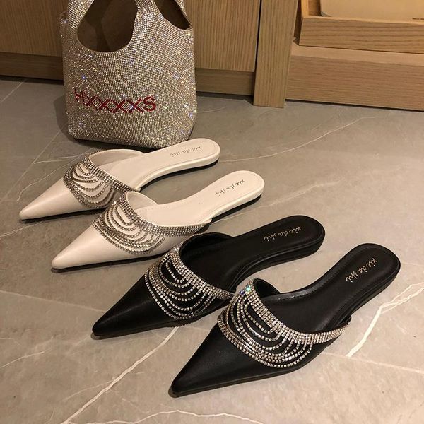 women slippers mules shoes flats pointed toe elegant fashion rhinestone chain black outdoor flat heeled summer
women slippers mules shoes flats pointed toe elegant fashion rhinestone chain black outdoor flat heeled summer