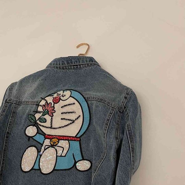 2021 spring and autumn new women's blue embroidery blue fat robot cat round neck loose casual long sleeve sweater202, Black
2021 spring and autumn new women's blue embroidery blue fat robot cat round neck loose casual long sleeve sweater202, Black