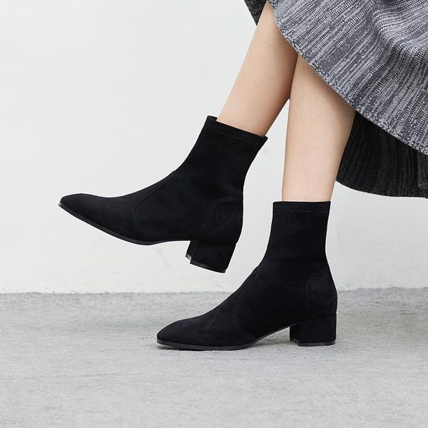 boots vangull women elastic fabric flock suede short fashion handmade classic pointed toe sheepskin insole all-match, Black
boots vangull women elastic fabric flock suede short fashion handmade classic pointed toe sheepskin insole all-match, Black