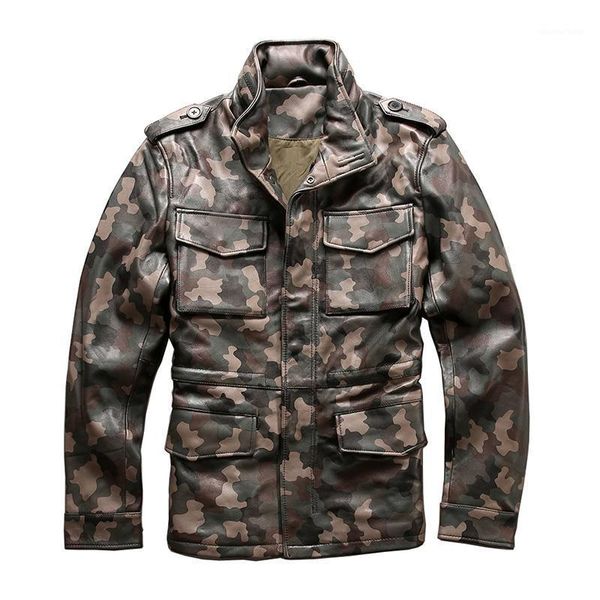 men's leather & faux asian read description size army camouflage overcoat genuine sheep m65 outerwear mens rider jacket 2133, Black