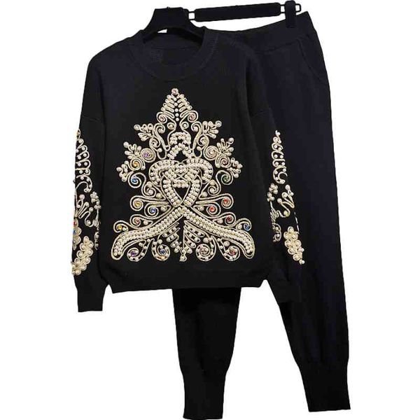 women's two piece pants autumn women knit suits fashion embroidery beading long sleeve knitted sweater + outfits g511, White
women's two piece pants autumn women knit suits fashion embroidery beading long sleeve knitted sweater + outfits g511, White