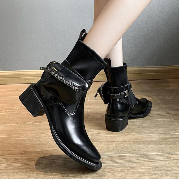 boots woman 2021 autumn winter fashion short square toe handsome zipper shoes mid-calf british style boot, Black
boots woman 2021 autumn winter fashion short square toe handsome zipper shoes mid-calf british style boot, Black