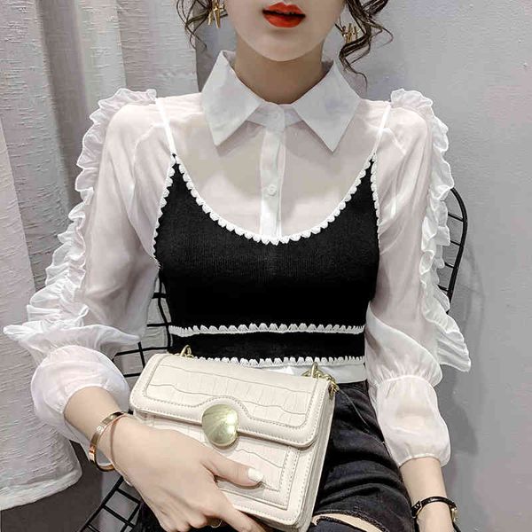 comelwomen's small strap two-piece chiffon shirt elegant nine-point sleeve solid color sunscreen 210515, White
comelwomen's small strap two-piece chiffon shirt elegant nine-point sleeve solid color sunscreen 210515, White