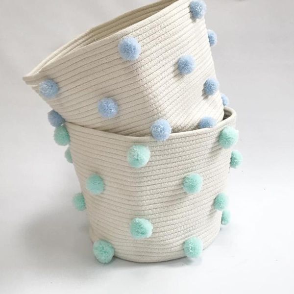 nordic cotton rope knitted pom decoration laundry basket toy storage bucket for home p7ding bags
nordic cotton rope knitted pom decoration laundry basket toy storage bucket for home p7ding bags