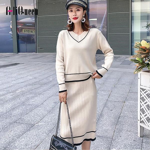two piece dress autumn winter outfits women knited loose long sleeve v neck sweater pullovers +pleated skirt set ladies suit 2, White
two piece dress autumn winter outfits women knited loose long sleeve v neck sweater pullovers +pleated skirt set ladies suit 2, White