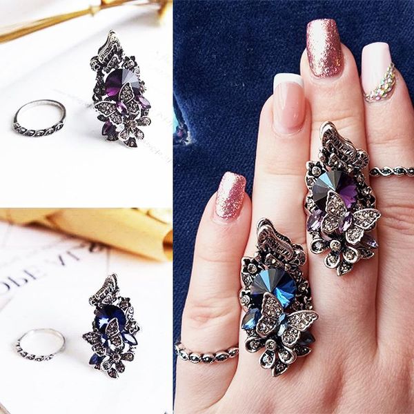 wedding rings 2pcs luxury crystal butterfly index finger ring set party vintage european blue purple big rhinestone jewelry women, Slivery;golden
wedding rings 2pcs luxury crystal butterfly index finger ring set party vintage european blue purple big rhinestone jewelry women, Slivery;golden