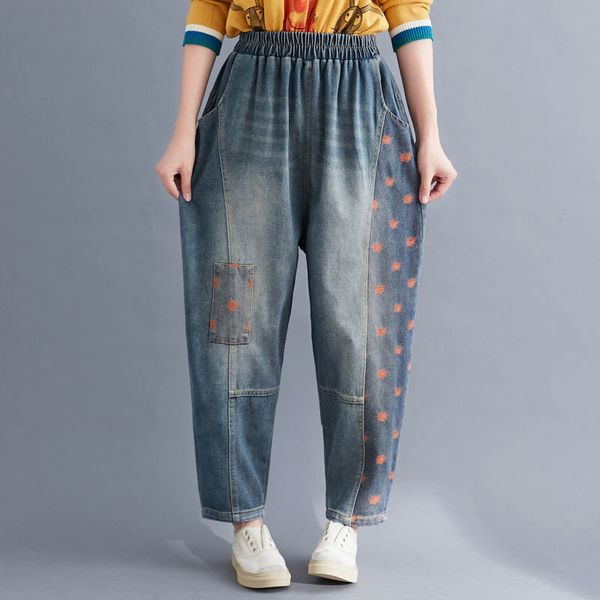 women's jeans spring arts style women elastic waist loose vintage femme patchwork embroidery denim harem pants plus size v307 0cx7, Blue
women's jeans spring arts style women elastic waist loose vintage femme patchwork embroidery denim harem pants plus size v307 0cx7, Blue