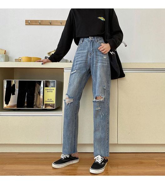 high waist loose jeans clothes women casual blue denim streetwear ripped hole trousers lady fashion straight pants women's
high waist loose jeans clothes women casual blue denim streetwear ripped hole trousers lady fashion straight pants women's