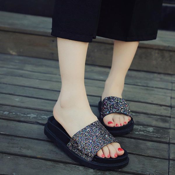 brand summer female outdoor rhinestone sequin slippers women wedges beach flip flops fashion ladies indoor flat diamond slides, Black
brand summer female outdoor rhinestone sequin slippers women wedges beach flip flops fashion ladies indoor flat diamond slides, Black