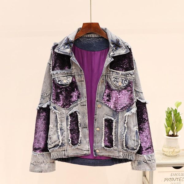 women's jackets spring fashion sequins frayed patch stitching denim jacket women coat korean loose short jeans female basic outerwear, Black;brown
women's jackets spring fashion sequins frayed patch stitching denim jacket women coat korean loose short jeans female basic outerwear, Black;brown