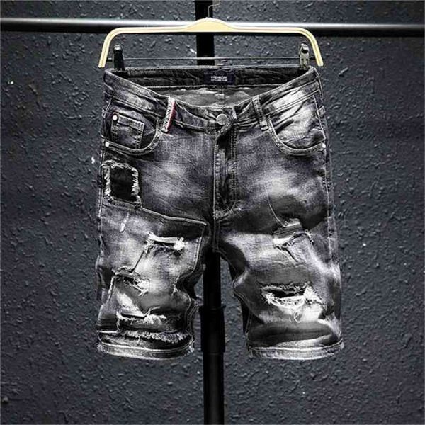 men gray ripped denim shorts new summer holes black short jeans soft cotton stretch jean short knee length jeans 210330, White;black
men gray ripped denim shorts new summer holes black short jeans soft cotton stretch jean short knee length jeans 210330, White;black