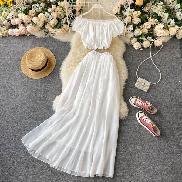 women white 2pcs set slash neck short sleeve + elastic high waist big swing long skirt female two piece 210426
women white 2pcs set slash neck short sleeve + elastic high waist big swing long skirt female two piece 210426