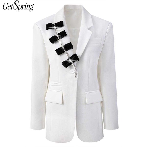 getspring women blazer bow patchwork color matching white blazers jackets diamond vintage casual suit coats 210601, White;black
getspring women blazer bow patchwork color matching white blazers jackets diamond vintage casual suit coats 210601, White;black