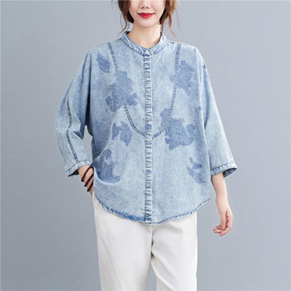 arrival spring arts female style batwing releases vintage shirts embroidered cotton denim blouse femme big size m59, White
arrival spring arts female style batwing releases vintage shirts embroidered cotton denim blouse femme big size m59, White