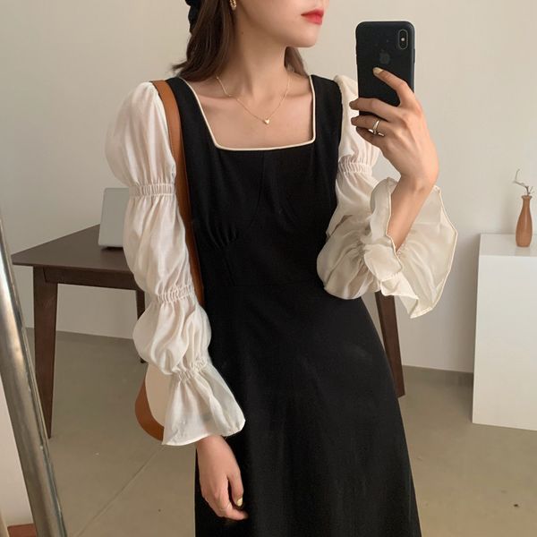 dress wet dresses square turtlenecks sleeves soft french long cuts sweet puff elegant women's sleeve, Black;gray
dress wet dresses square turtlenecks sleeves soft french long cuts sweet puff elegant women's sleeve, Black;gray