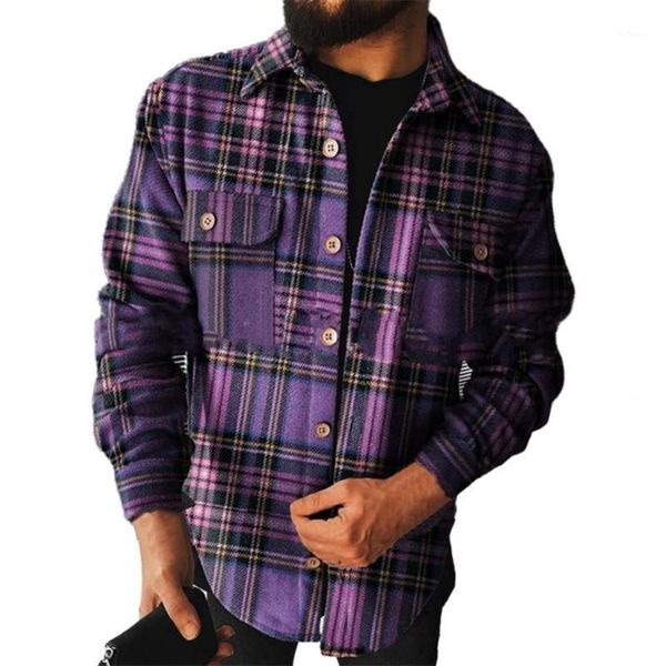 men's jackets long sleeve plaid printed shirt coat all-matched pocket turn-down collar men male outerwear, Black;brown
men's jackets long sleeve plaid printed shirt coat all-matched pocket turn-down collar men male outerwear, Black;brown