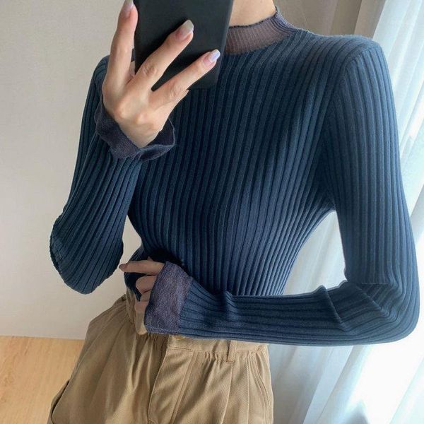 women's sweaters ladies lace spliced flare sleeve pullover half high collar femme long basic women blue 2021 elastic knitted, White;black
women's sweaters ladies lace spliced flare sleeve pullover half high collar femme long basic women blue 2021 elastic knitted, White;black