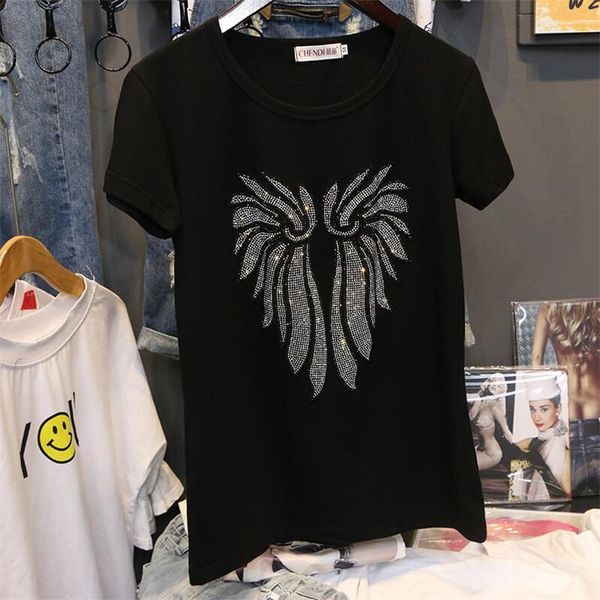 rhinestone short sleeve summer womens t shirts casual black cotton diamond tx079, White
rhinestone short sleeve summer womens t shirts casual black cotton diamond tx079, White