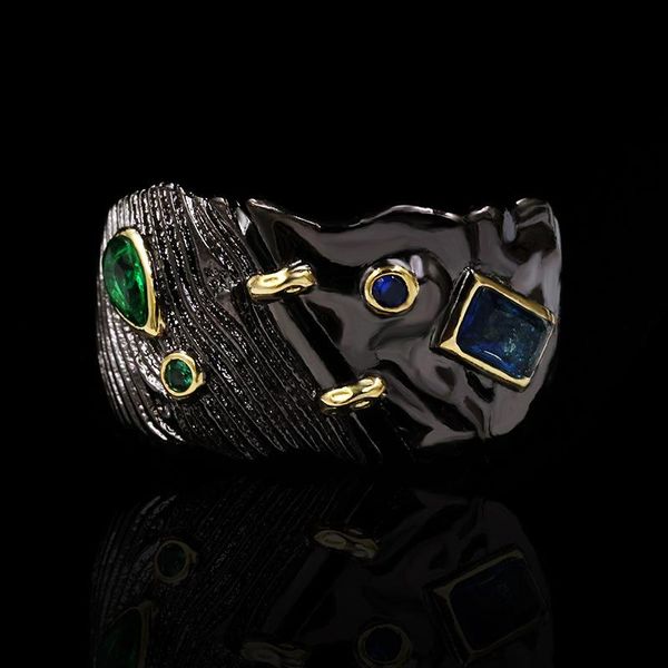 cluster rings women's simple ethnic 925 sterling silver ring emerald kyanite inlay black gold color female wedding band jewelry, Golden;silver
cluster rings women's simple ethnic 925 sterling silver ring emerald kyanite inlay black gold color female wedding band jewelry, Golden;silver