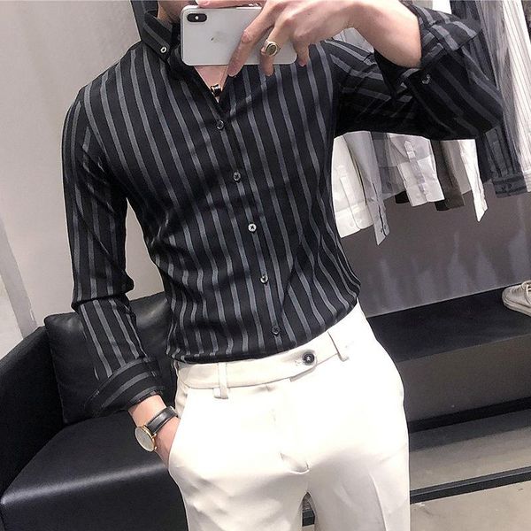 fashion men dress shirt spring 2021 british stripe slim fit long sleeve black brand-clothing men's shirts, White;black
fashion men dress shirt spring 2021 british stripe slim fit long sleeve black brand-clothing men's shirts, White;black