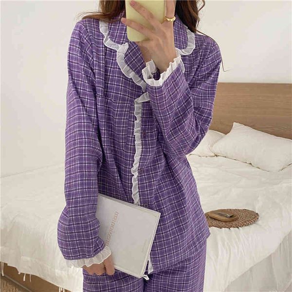 sleepwear plaid ruffle gentle two-piece suits chic women soft sweet sleepwear warm cute winter loose pajamas home clothes, Black;red
sleepwear plaid ruffle gentle two-piece suits chic women soft sweet sleepwear warm cute winter loose pajamas home clothes, Black;red