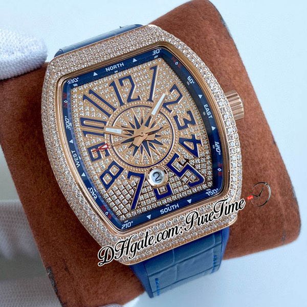 vanguard v 45 sc dt automatic mens watch 18k rose gold paved diamonds case diamond dial big number markers blue rubber leather strap watches, Slivery;brown
vanguard v 45 sc dt automatic mens watch 18k rose gold paved diamonds case diamond dial big number markers blue rubber leather strap watches, Slivery;brown