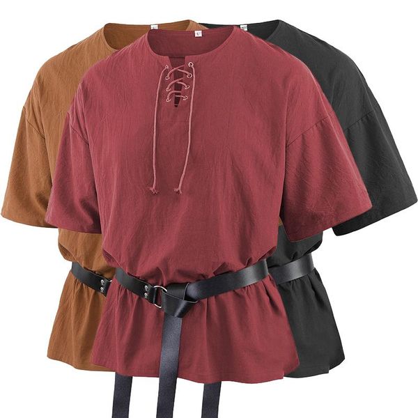 men's casual shirts retro medieval pirate cosplay v-neck shirt vintage male bandage knight renaissance solid short sleeve t-shirt cloth, White;black
men's casual shirts retro medieval pirate cosplay v-neck shirt vintage male bandage knight renaissance solid short sleeve t-shirt cloth, White;black