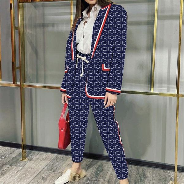 fashion double letter designer tracksuits women home outdoor lapel long sleeve suit coat striped webbing elastic waist casual pants, Gray
fashion double letter designer tracksuits women home outdoor lapel long sleeve suit coat striped webbing elastic waist casual pants, Gray