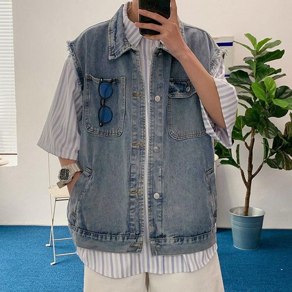 men's vests denim vest spring and autumn clothes tide brand loose drop shoulder sleeveless washed retro personality casual jacket, Black;white
men's vests denim vest spring and autumn clothes tide brand loose drop shoulder sleeveless washed retro personality casual jacket, Black;white