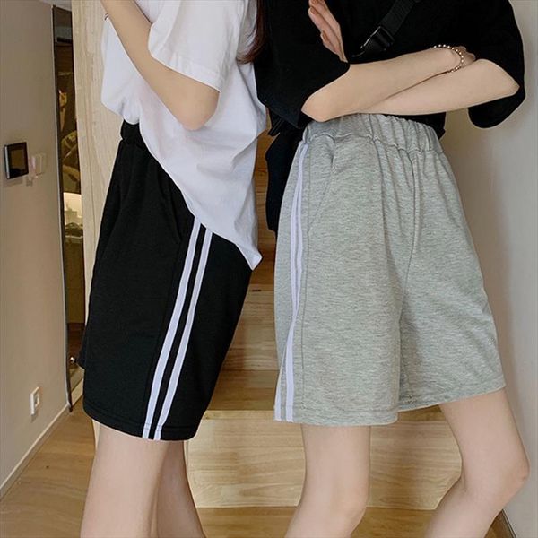 five points sport summer loose women short wide high waist student casual black gray striped pants oversized, White;black
five points sport summer loose women short wide high waist student casual black gray striped pants oversized, White;black