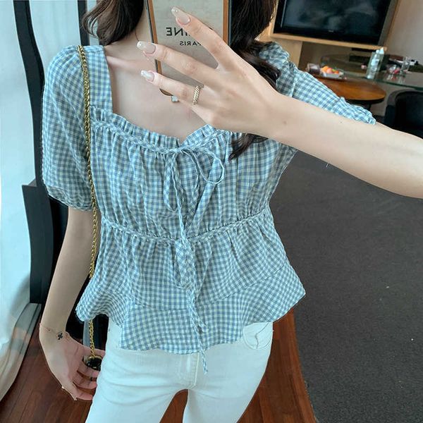 korean women's shirt chiffon blouses for women short sleeve female grid square neck blouse woman frenulum 210604, White
korean women's shirt chiffon blouses for women short sleeve female grid square neck blouse woman frenulum 210604, White