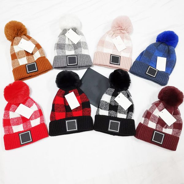 women designers pom poms beanie hat men brand ski hats autumn winter warm lattice cap outdoor caps, Blue;gray
women designers pom poms beanie hat men brand ski hats autumn winter warm lattice cap outdoor caps, Blue;gray