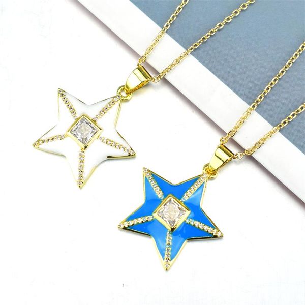 chains enamel five-pointed star cz pendant necklace colorful dripping oil trendy friendship jewelry gift, Silver
chains enamel five-pointed star cz pendant necklace colorful dripping oil trendy friendship jewelry gift, Silver