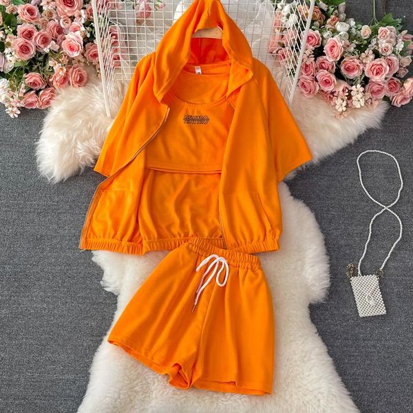 women's tracksuits alphalmoda fashion suit casual short-sleeved hooded cardigans vest short 3pcs women summer clothes set, Gray
women's tracksuits alphalmoda fashion suit casual short-sleeved hooded cardigans vest short 3pcs women summer clothes set, Gray