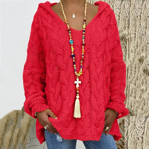women autumn knitted sweater solid color long sleeve braided hooded pullover, White;black
women autumn knitted sweater solid color long sleeve braided hooded pullover, White;black