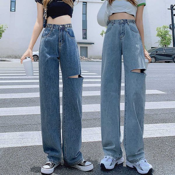 waist wide high leg jeans women's summer thin adjustable waist loose straight mop pants, Blue
waist wide high leg jeans women's summer thin adjustable waist loose straight mop pants, Blue