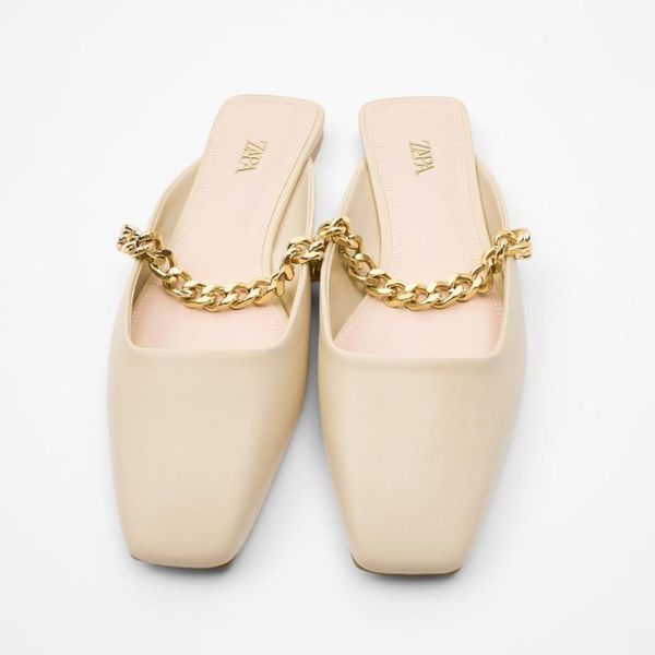 slippers flat sandals metal chain outer wear muller and women luxury zar 2021 summer beige fashion square toe, Black
slippers flat sandals metal chain outer wear muller and women luxury zar 2021 summer beige fashion square toe, Black