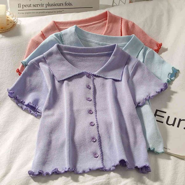 vintage knitted lapel design ruffles short t-shirt female summer contrast color slim knit short-sleeved for womens 210420, White
vintage knitted lapel design ruffles short t-shirt female summer contrast color slim knit short-sleeved for womens 210420, White