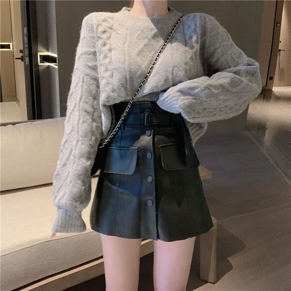 two piece dress women winter fashion outfits twist loose sweater&black pu a line skirt sets 2pc warm knitted pullover&mini suits, White
two piece dress women winter fashion outfits twist loose sweater&black pu a line skirt sets 2pc warm knitted pullover&mini suits, White