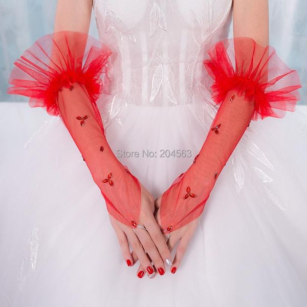 bridal gloves red wedding party fingerless tulle stunning with beads, White
bridal gloves red wedding party fingerless tulle stunning with beads, White