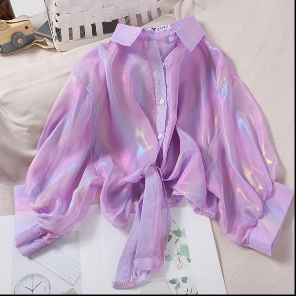 buttoned up half sleeve women shirt shinning sparkles tied waist autumn, White
buttoned up half sleeve women shirt shinning sparkles tied waist autumn, White