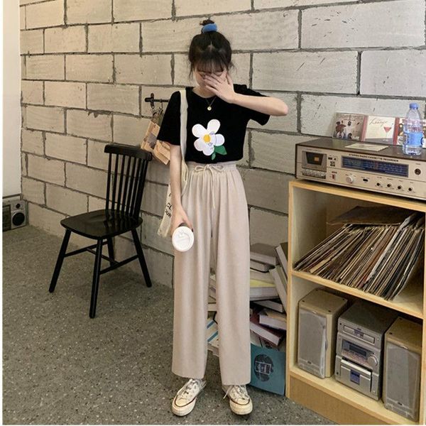 women 2021 summer sets female print simple casual teens 2 piece outfits ladies chic fashion wide-leg all-match trousers suit t22 women', White
women 2021 summer sets female print simple casual teens 2 piece outfits ladies chic fashion wide-leg all-match trousers suit t22 women', White