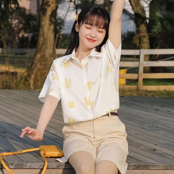 women's t-shirt chic khaki 2021 cute girl short sleeve shirt loose student lapels hong kong style printing summer, White
women's t-shirt chic khaki 2021 cute girl short sleeve shirt loose student lapels hong kong style printing summer, White